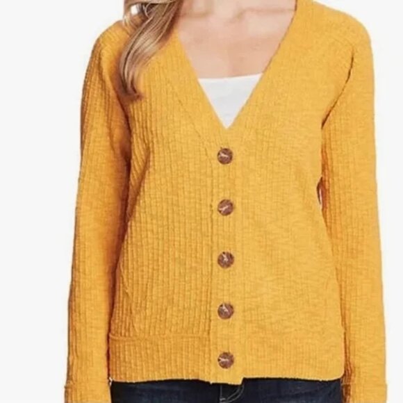 TWO BY VINCE CAMUTO | Mustard Yellow Button Front Long Sleeve Cardigan | Size M - Picture 1 of 15